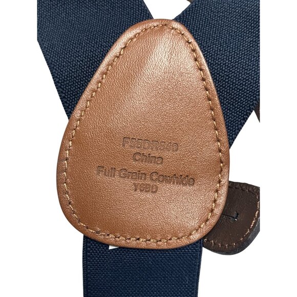 Mens Huntington Suspenders With Leather Loops & Adjustable Straps Navy & Striped - Picture 2 of 9
